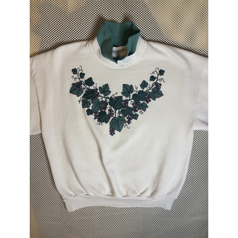 Vintage Cracker Barrel Sweatshirt XL Mock Neck Grapevine Graphic Cream 90s USA - Picture 3 of 9
